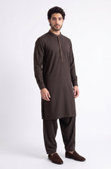 FOREST-BROWN EMBROIDERED BLENDED KAMEEZ SHALWAR