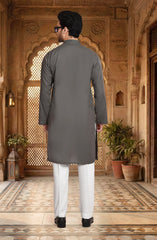 STONE GREY BLENDED EMBROIDERED KURTA