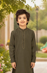 DARK-OLIVE EMBROIDERED BLENDED KAMEEZ SHALWAR