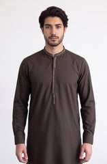 FOREST-BROWN EMBROIDERED BLENDED KAMEEZ SHALWAR