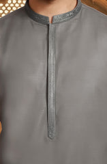 STONE GREY BLENDED EMBROIDERED KURTA