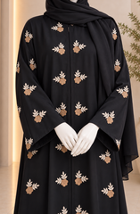 BEIGE & WHITE EMBROIDERED ABAYA