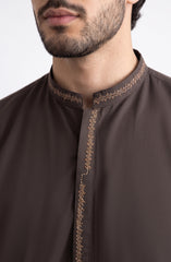 FOREST-BROWN EMBROIDERED BLENDED KAMEEZ SHALWAR