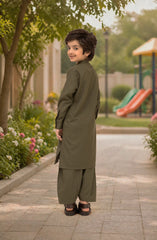 DARK-OLIVE EMBROIDERED BLENDED KAMEEZ SHALWAR