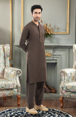 BROWN EMBROIDERED BLENDED KAMEEZ SHALWAR
