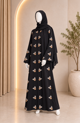 BEIGE & WHITE EMBROIDERED ABAYA