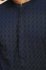 NAVY 100% COTTON EMBROIDERED KURTA