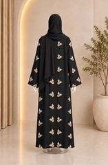 BEIGE & WHITE EMBROIDERED ABAYA