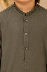 OLIVE-GREEN BLENDED EMBROIDERED KURTA