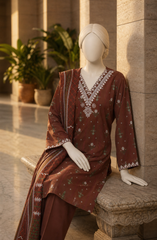 EMBROIDERED CAMBRIC STITCHED 3 PIECE