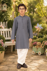 STONE-BLUE BLENDED EMBROIDERED KURTA