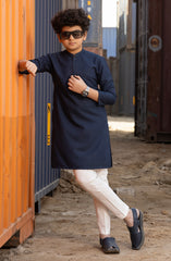 INK-BLUE BLENDED EMBROIDERED KURTA