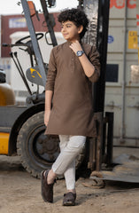 LIGHT-BROWN BLENDED EMBROIDERED KURTA