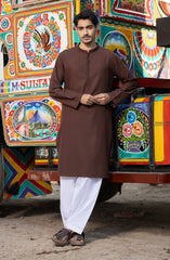 BRICK-BROWN BLENDED EMBROIDERED KURTA