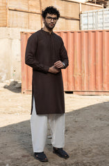 CHOCOLATE BROWN BLENDED EMBROIDERED KURTA