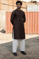 CHOCOLATE BROWN BLENDED EMBROIDERED KURTA