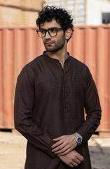 CHOCOLATE BROWN BLENDED EMBROIDERED KURTA
