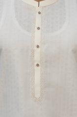 CREAM BLENDED EMBROIDERED KURTA