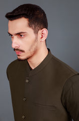 BROWN KAMEEZ SHALWAR WITH WAIST COAT