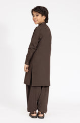CHOCOLATE-BROWN EMBROIDERED BLENDED KAMEEZ SHALWAR