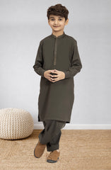 OLIVE-GREEN EMBROIDERED BLENDED KAMEEZ SHALWAR
