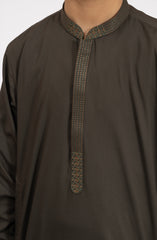 OLIVE-GREEN EMBROIDERED BLENDED KAMEEZ SHALWAR