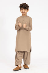 KHAKI EMBROIDERED BLENDED KAMEEZ SHALWAR