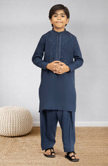 INK-BLUE EMBROIDERED BLENDED KAMEEZ SHALWAR