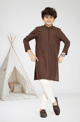BRICK-BROWN BLENDED EMBROIDERED KURTA