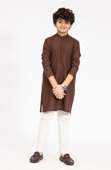 BRICK-BROWN BLENDED EMBROIDERED KURTA