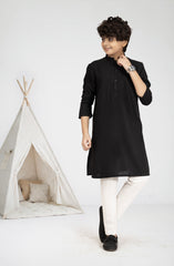 BLACK BLENDED EMBROIDERED KURTA