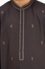 DARK GREY EMBROIDERED BLENDED KAMEEZ SHALWAR