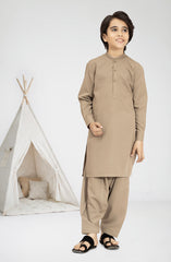 KHAKI BLENDED EMBROIDERED KAMEEZ SHALWAR