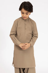 KHAKI BLENDED EMBROIDERED KAMEEZ SHALWAR