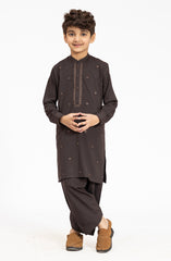 CHOCOLATE-BROWN EMBROIDERED BLENDED KAMEEZ SHALWAR