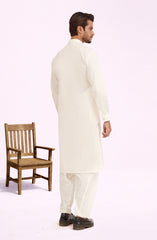 OFF-WHITE 100% COTTON EMBROIDERED KAMEEZ SHALWAR
