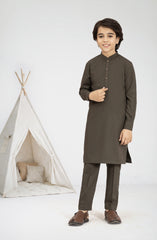 OLIVE-GREEN BLENDED KURTA PYJAMA