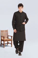 BLACK BLENDED KAMEEZ SHALWAR WITH EMBROIDERED  WAISTCOAT