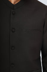 BLACK BLENDED KAMEEZ SHALWAR WITH EMBROIDERED  WAISTCOAT