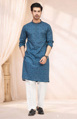 INK-BLUE 100% COTTON PRINTED KURTA
