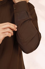 KHAKI BLENDED EMBROIDERED KAMEEZ SHALWAR