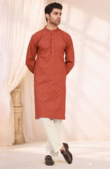 RUST 100% COTTON EMBROIDERED KURTA