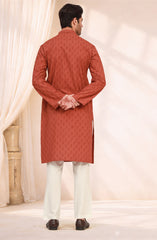 RUST 100% COTTON EMBROIDERED KURTA