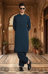 MIDNIGHT-BLUE BLENDED KAMEEZ SHALWAR