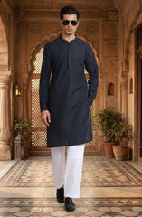 NAVY BLENDED EMBROIDERED KURTA