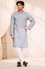 LIGHT-INDIGO 100%COTTON PRINTED KURTA