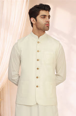 OFF-WHITE BLENDED KAMEEZ SHALWAR WAISTCOAT