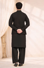 BLACK BLENDED KAMEEZ SHALWAR WITH EMBROIDERED WAISTCOAT