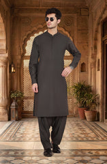 CHARCOAL BLENDED KAMEEZ SHALWAR WITH WAISTCOAT