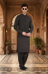 CHARCOAL BLENDED KAMEEZ SHALWAR WITH WAISTCOAT